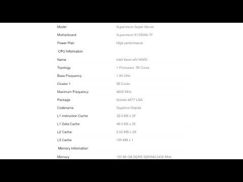 56 core Intel Xeon W9 3495X Sapphire Rapids processor tested in Geekbench