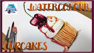 Watercolour Cupcake Tutorial with Instructions I Art Basics I Dessert Painting
