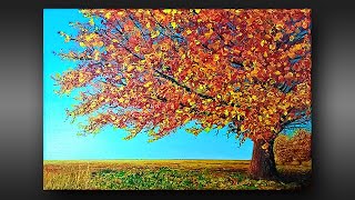 Como Pintar Paisaje con Acrílicos Paso a Paso Fácil Rápido y Bonito Arbol Otoñal