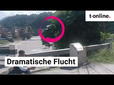 Nepal: Mann filmt Flucht vor Sturzflut