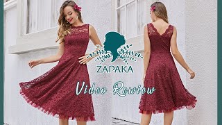 Vintage Lace A-line Burgundy Formal Midi Bridesmiad Dress | Zapaka
