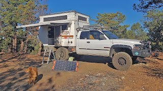 How I live OFF GRID in my TRUCK CAMPER using 2 SOLAR Panels & Deep Cycle Batteries