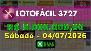 Resultado da Lotofácil 3727, Sábado, 04/07/2026