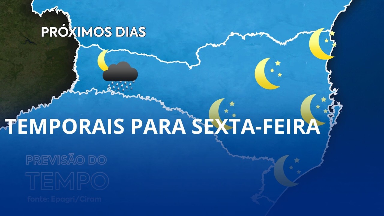 Passagem de sistema de chuva pelo sul do Brasil pode trazer temporais mais intensos para algumas regiões catarinenses, na sexta-feira