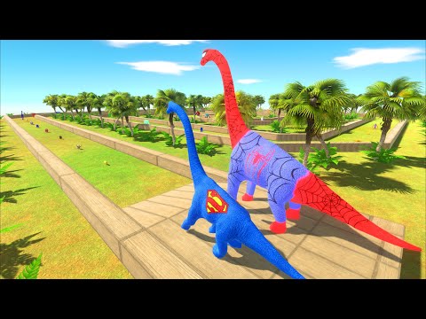 Superman vs Spiderman Brachiosaurus Death Run ► Animal Revolt Battle Simulator