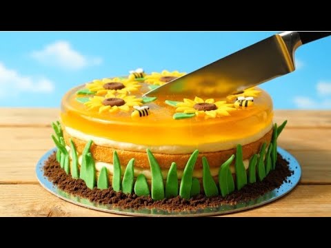 Sunflower Meadow Cake 🌻 | Relaxing Jelly Knife ASMR