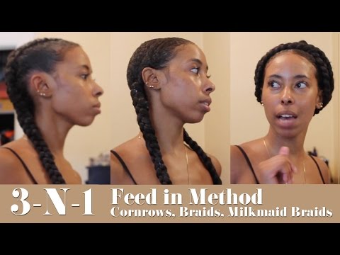 Feed in Method: 3-N-1 Cornrows, Braids, Milkmaid Braids Video