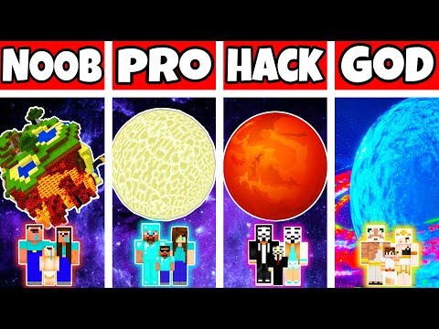 Minecraft: FAMILY SECRET PLANET BASE  BUILD CHALLENGE - NOOB vs PRO vs HACKER vs GOD in Minecraft