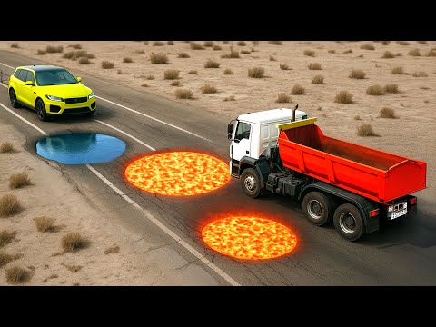 Cars vs Deadly Lava Trap and Water Pit Challenge in BeamNG Drive!