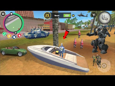 Rope Hero Vice Town (rope hero standing on boat ship) rope hero fight police car robot and tank - HD