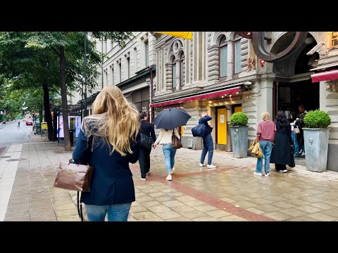 Walking through Stockholm: city life on a rainy summer’s day. Norrmalm, Östermalm, Old Town, Slussen