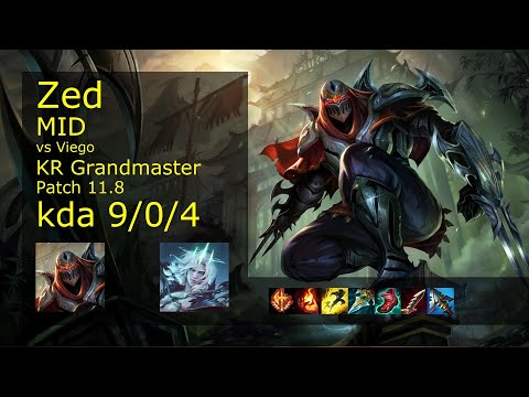 Zed vs Viego Mid - KR Grandmaster 9/0/4 Patch 11.8 Gameplay // [롤] 제드 vs 비에고 미드