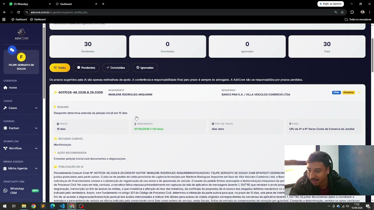 Prazo inteligente com I.A - advcore