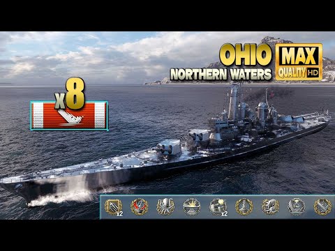 Battleship Ohio: 8 ships destroyed on map Northern Waters - World of Warships