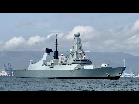 HMS Defender Type 45 Royal Navy Destroyer anchored in Gibraltar