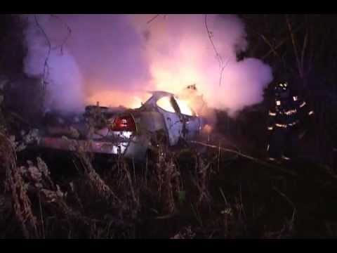I-57  Markham,IL  Fiery Auto Accident- Car Vs Tree Fully Involved in Fire
