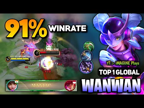 MANIAC 91% WINRATE! Wanwan Goldlane [ Wanwan Best Build Top 1 Global ] By YT :- iMAGINE Plays - MLBB