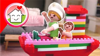Playmobil Familie Hauser - Anna und Lena bauen ein Schiff aus Bausteinen - und andere Geschichten
