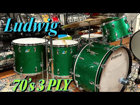 70's Ludwig Green Sparkle Drum Set, 14,16,18,26" bass drum,  John Bonham Set. Playing And....