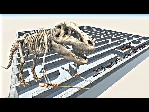 LAST SURVIVOR - ESCAPE FROM SKELETON T-REX - MAZE COURSE - ARBS - Animal Revolt Battle Simulator
