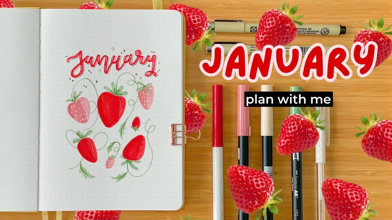 January 2025 Bullet Journal Setup | Plan with me 🍓 Strawberry theme