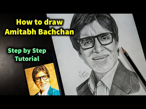 How to Draw Amitabh Bachchan Step by Step Sketch tutorial -Part 3/ Pencil Shading, White beard, Hair