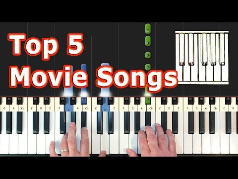 Top 5 Movie Songs on Piano - Tutorial - how to play  (Synthesia) Video