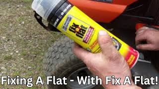 Easy flat tire repair using Fix a Flat Product. How to fix a flat tire on a rider / lawn tractor