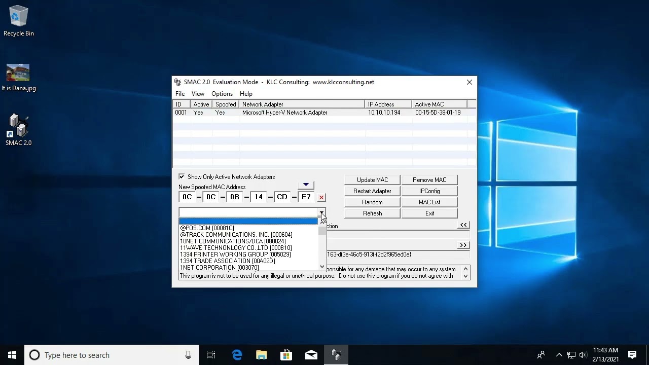 Use SMAC Spoof MAC Addresses - Demo