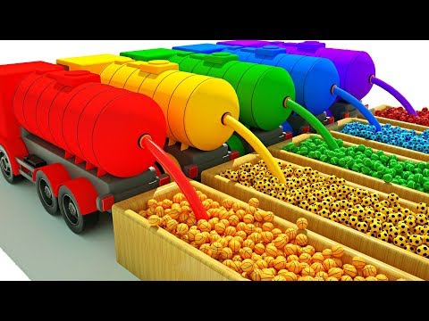 Learn Colors with WaterTank Trucks and Sports Balls for Kids 