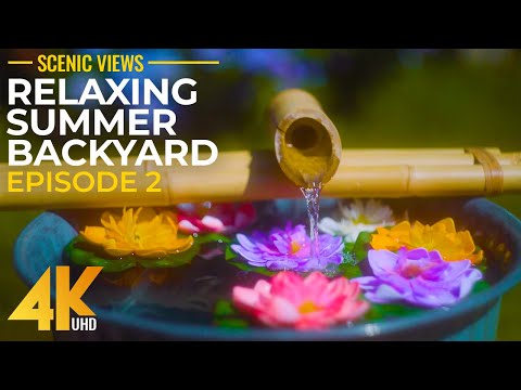 Bamboo Water Fountain 4K UHD - Peaceful Ambience of a Summer Backyard Garden - #2