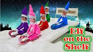 Purple &amp; Pink Elf on the Shelf - Candy Cane Sledding with Red, Blue, and Green Elves! Day 6