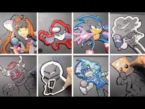 FRIDAY NIGHT FUNKIN-Pancake art Challenge/Monika, Cloud Guy, Sonic, Among us, Tricky5, Bob, Rebecca