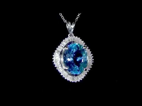 Lady's 14k White Gold Blue Topaz and Diamond Pendant