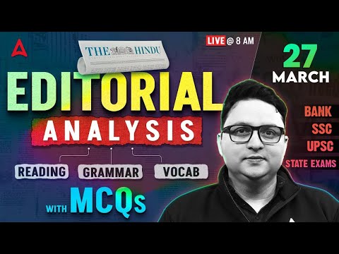 The Hindu Analysis | 27 March 2025 | Reading, Grammar, Vocab, MCQs | Hindu Editorial Analysis