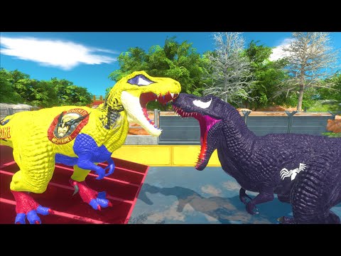 WOLVERINE T-REX VS VENOM T-REX DEATH RUN JUNGLE-Animal Revolt Battle Simulator