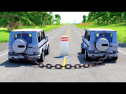 Chained Cars vs Bollards 😯 - BeamNG.Drive