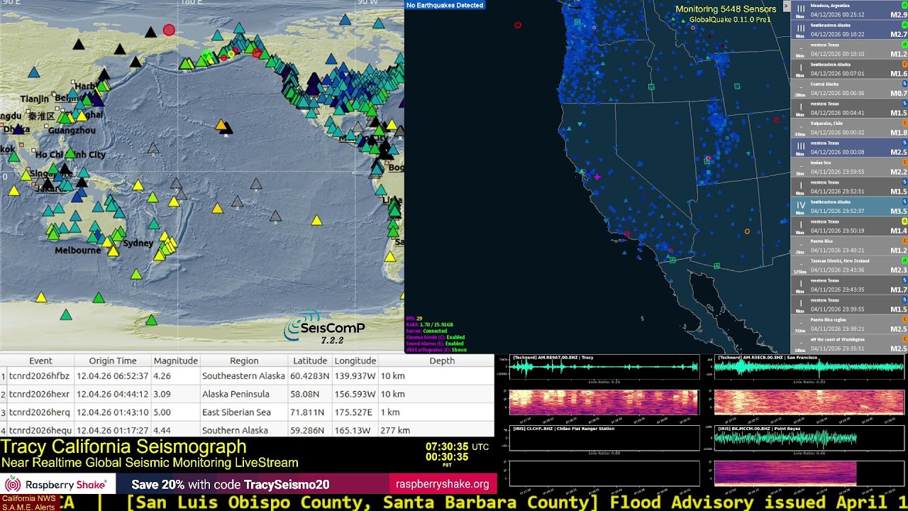 Live Global Seismic Activity Map Views using SeisComP and GlobalQuake.