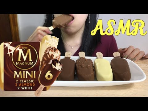 ASMR MAGNUM ICE CREAM BARS.Chocolate,White Chocolate,Vanilla Bean.INTENSE CRUNCHY EATING SOUNDS 먹방.