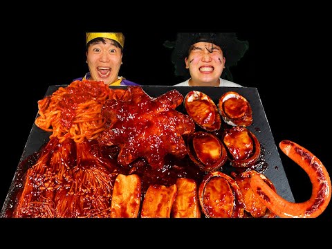 [Mukbang ASMR] Spicy 🔥 Octopus Seafood Boil & Enoki Mushrooms Kielbasa Sausages Recipe HUBA후바