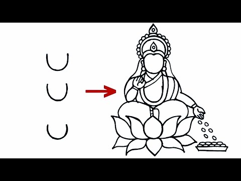 Maa Lakshmi drawing from U letter easy // Varalakshmi vratham drawing  // Diwali drawing easy
