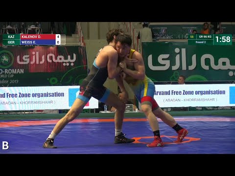Round 2 GR - 66 kg: D. KALENOV (KAZ) df. E. WEISS (GER), 5-0
