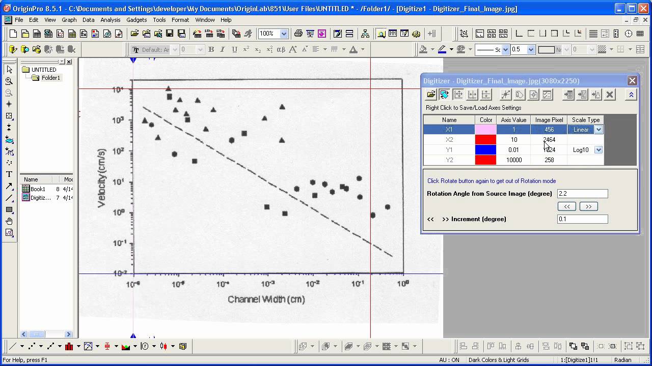 Importing Data: Origin 8.5.1: Digitizer