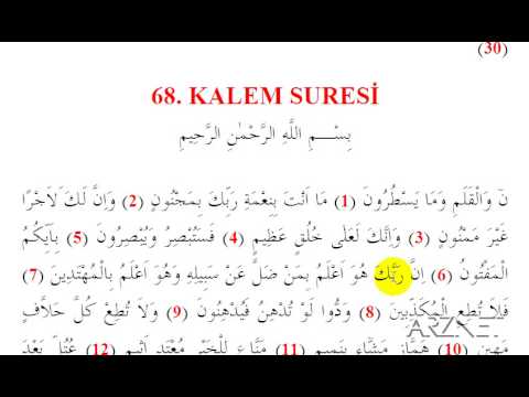 68.  Kalem Suresi Kelime Meali:  01-15