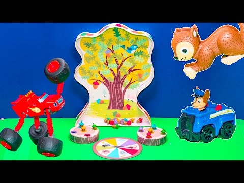 Playing the Sneaky Snacky Squirel Game with Blaze and Paw Patrol Toys
