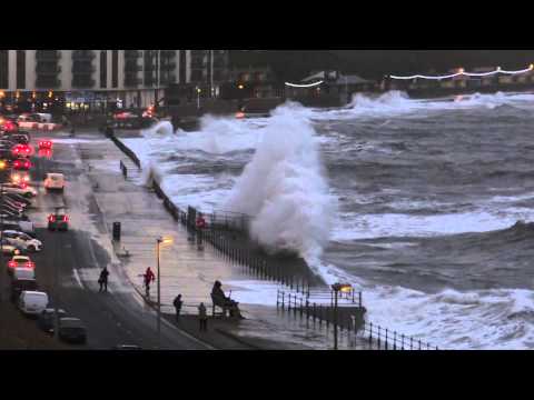 Scarborough tidal surge, 5th December 2013. North bay towards the Sands/Corner cafe.