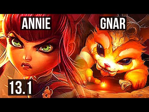 ANNIE vs GNAR (TOP) | Rank 4 Annie, 2.8M mastery, 5/0/1, 1100+ games | EUW Challenger | 13.1