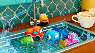 Os carrinhos Mocas lavam a louça! Desenhos animados em português. Desenho animado infantil