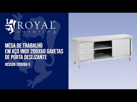 vídeo - Mesa de trabalho em aço inox 200x60 gavetas de porta deslizante