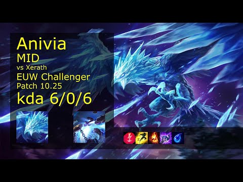 Anivia vs Xerath Mid - EUW Challenger 6/0/6 Patch 10.25 Gameplay
